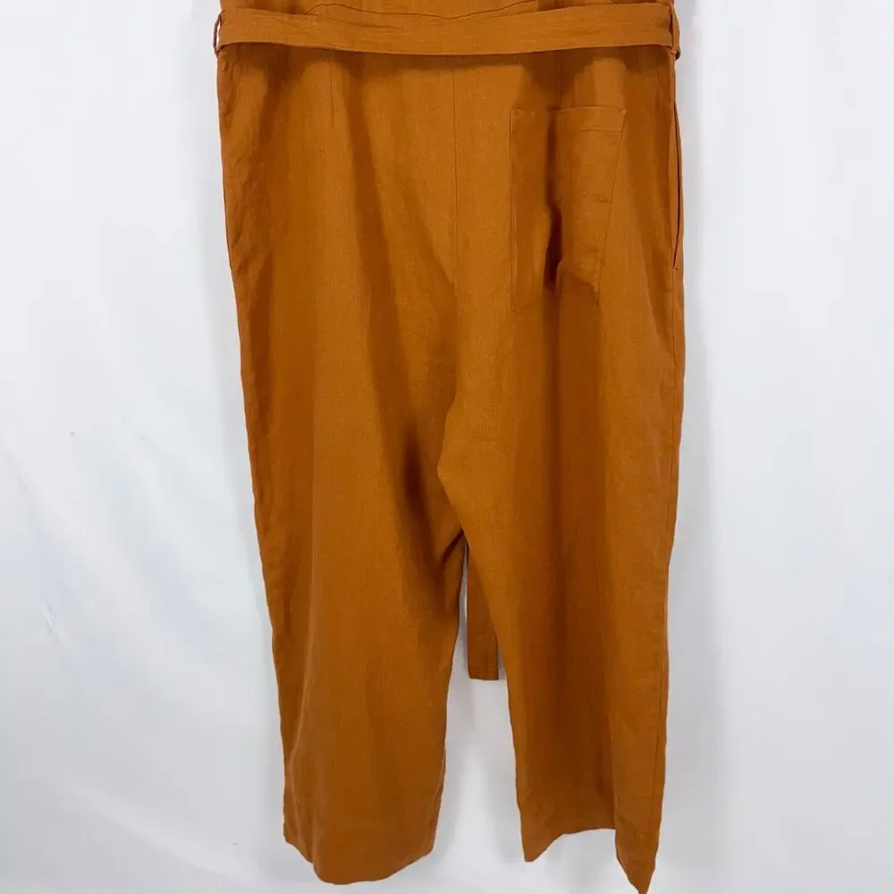 NWT Everlane 100% Linen Belted Crop Jumpsuit Women's Size 16 Orange Rust